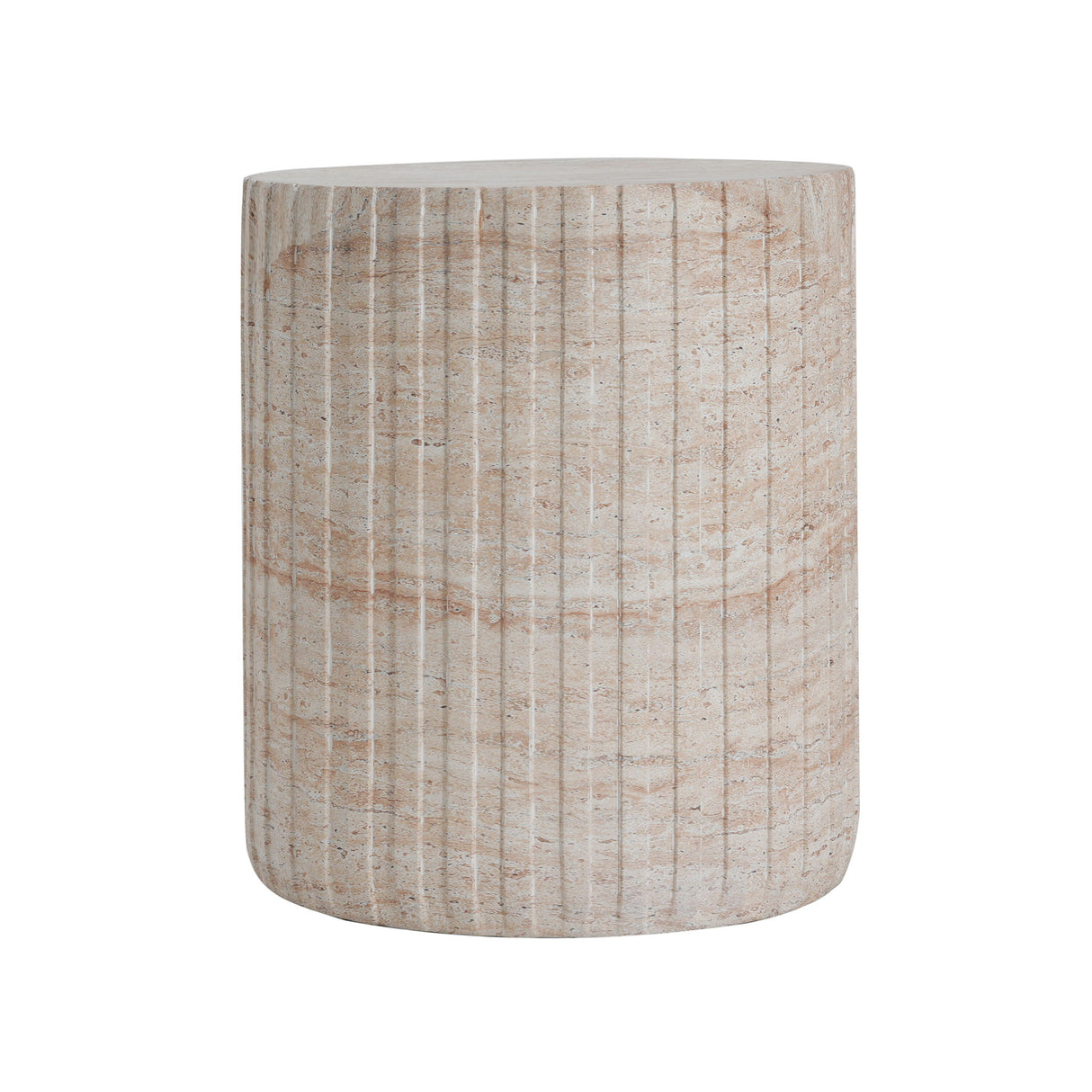 Elegant Outdoor / Indoor Lightweight Concrete Side Table With Travertine - Beige