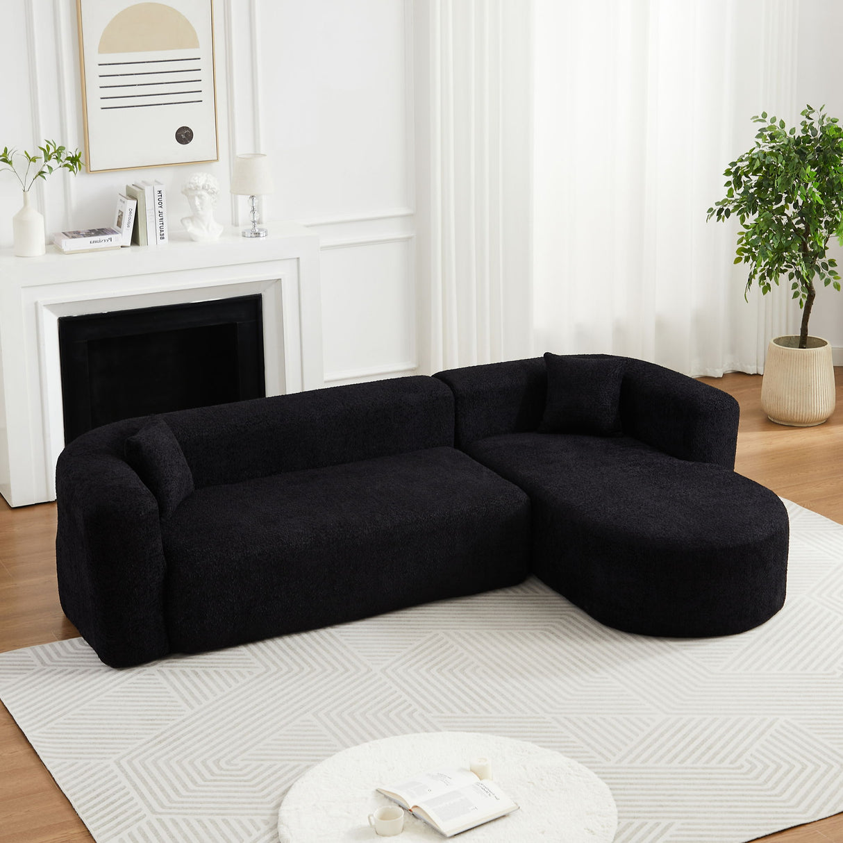 L - Shape Boneless Cloud Couch With 2 Throw Pillows For Living Room