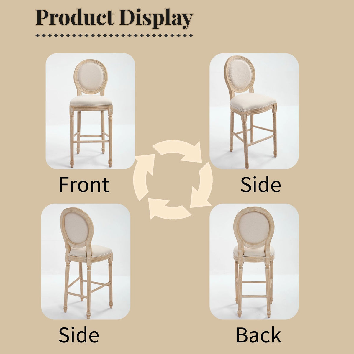 30'' Height Upholstered Bar Chairs With Round Back (Set of 2) - Beige