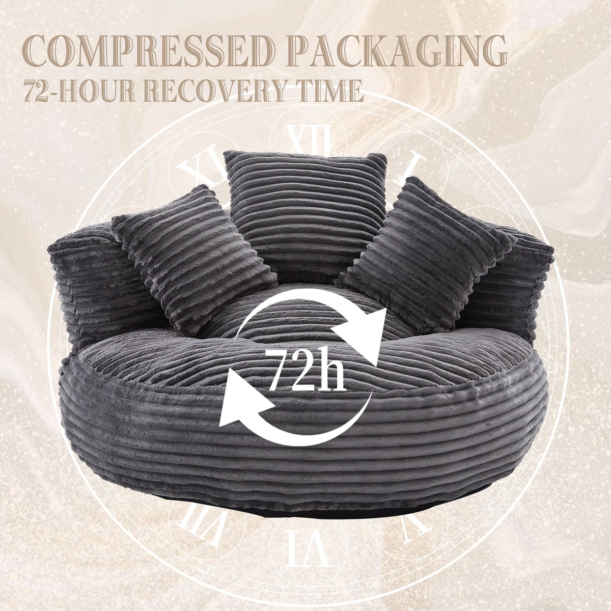Oversized Bean Bag Chair With 3 Pillows & Armrest - Dark Gray