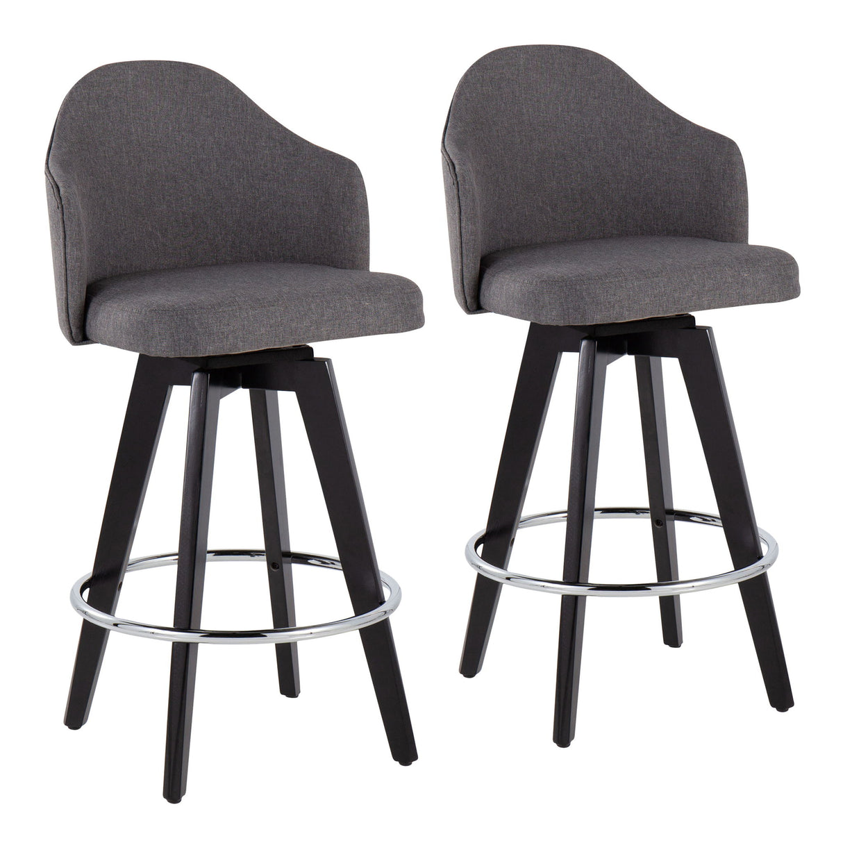 Ahoy - Contemporary Fixed Height Counter Stool Round Chrome Footrest (Set of 2) - Gray - Fabric