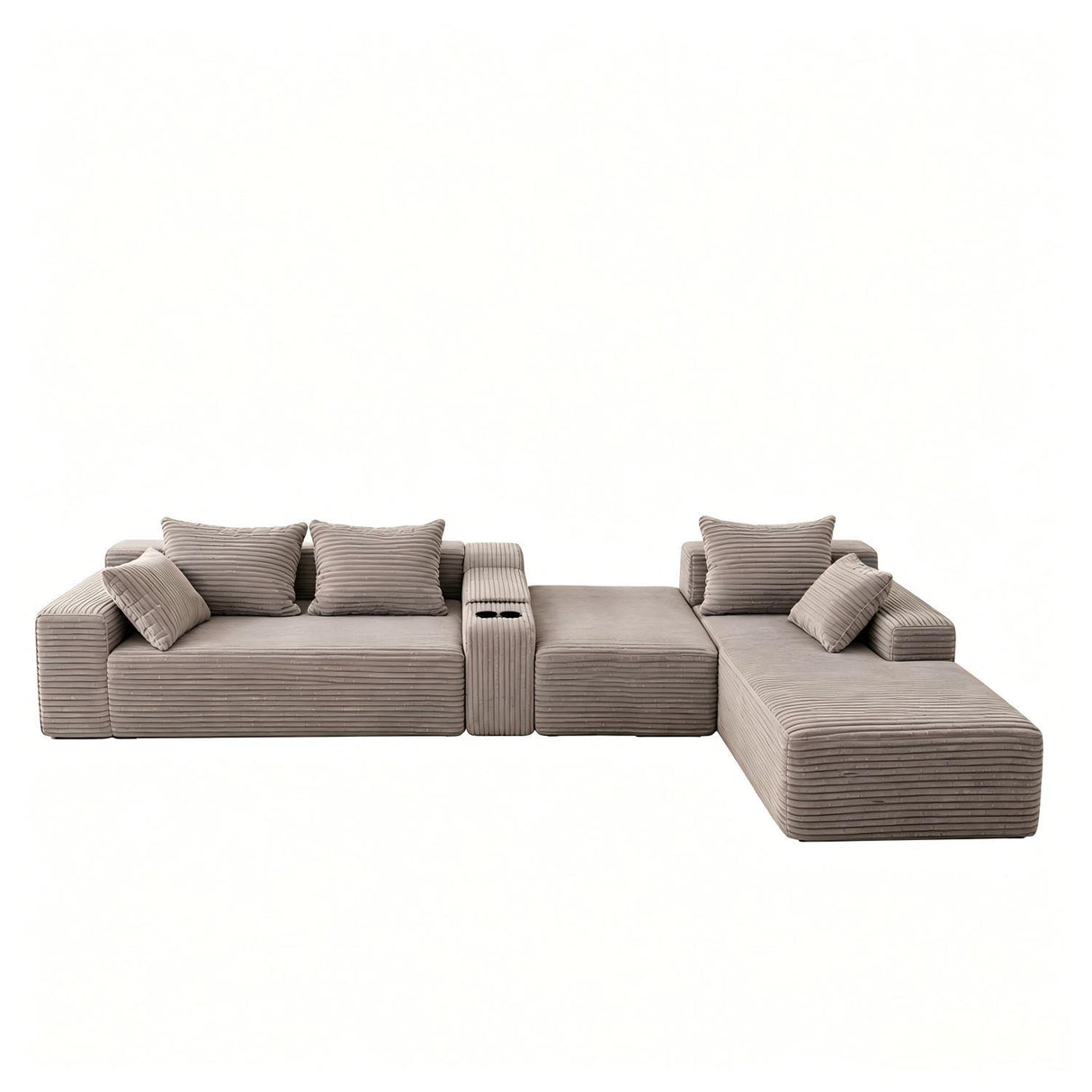 U-Shaped Modular Sofa With Cup Holders And Storage For Living Rooms - Coffee