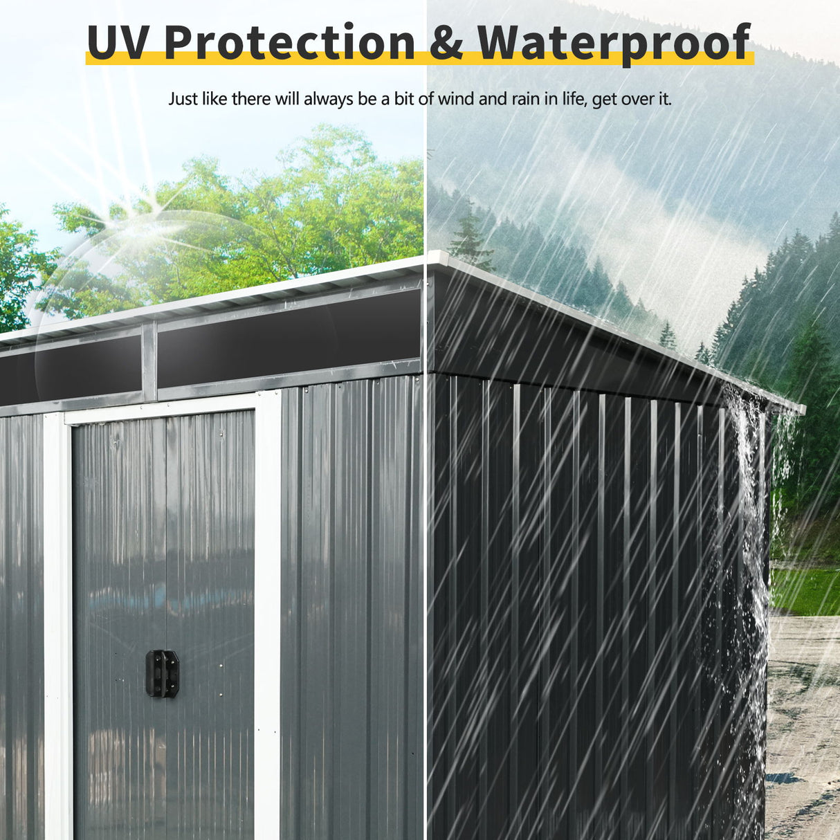 Outdoor Metal Storage Shed Garden Building with Sliding Doors and Foundation