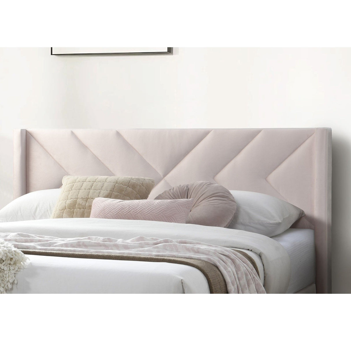 Elegant Bed With Upholstered Headboard, Platform Base