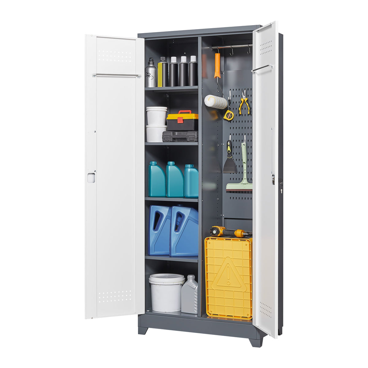 Lockers With Locking Doors, Adjustable Shelves, High Broom Tool Storage Cabinet