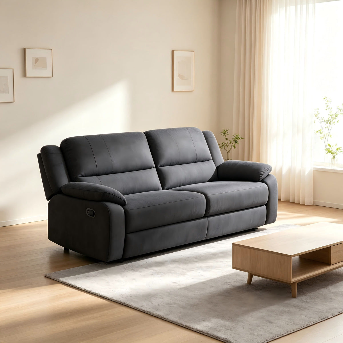 Modern 2 Seat Reclining Loveseat With Manual Recline And Footrest