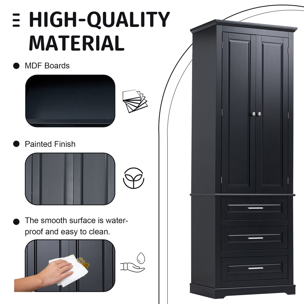 Tall Storage Cabinet With 3 Drawers For Bathroom