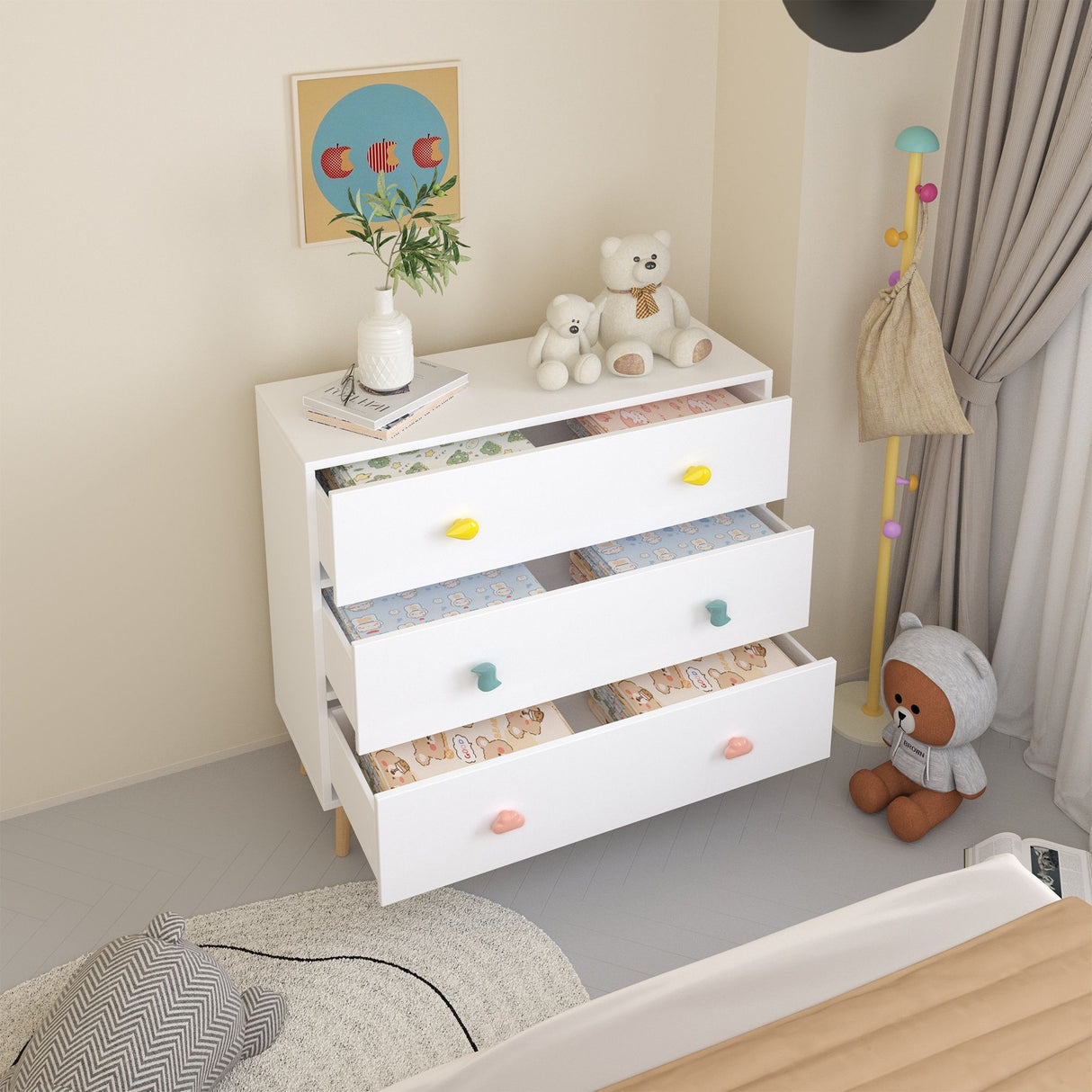 3 Drawer Dresser, Storage Cabinet With Anti Tip Safety