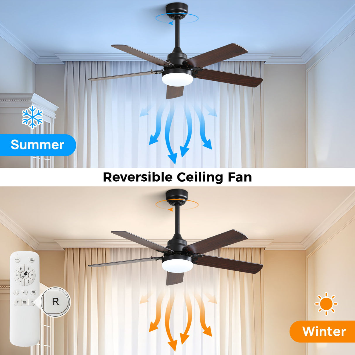 Modern Ceiling Fan With 3 Color Dimmable Light 5 Blades Remote Control Reversible Dc Motor For Bedroom - Black - Ceiling Fans - Alpine Outlets