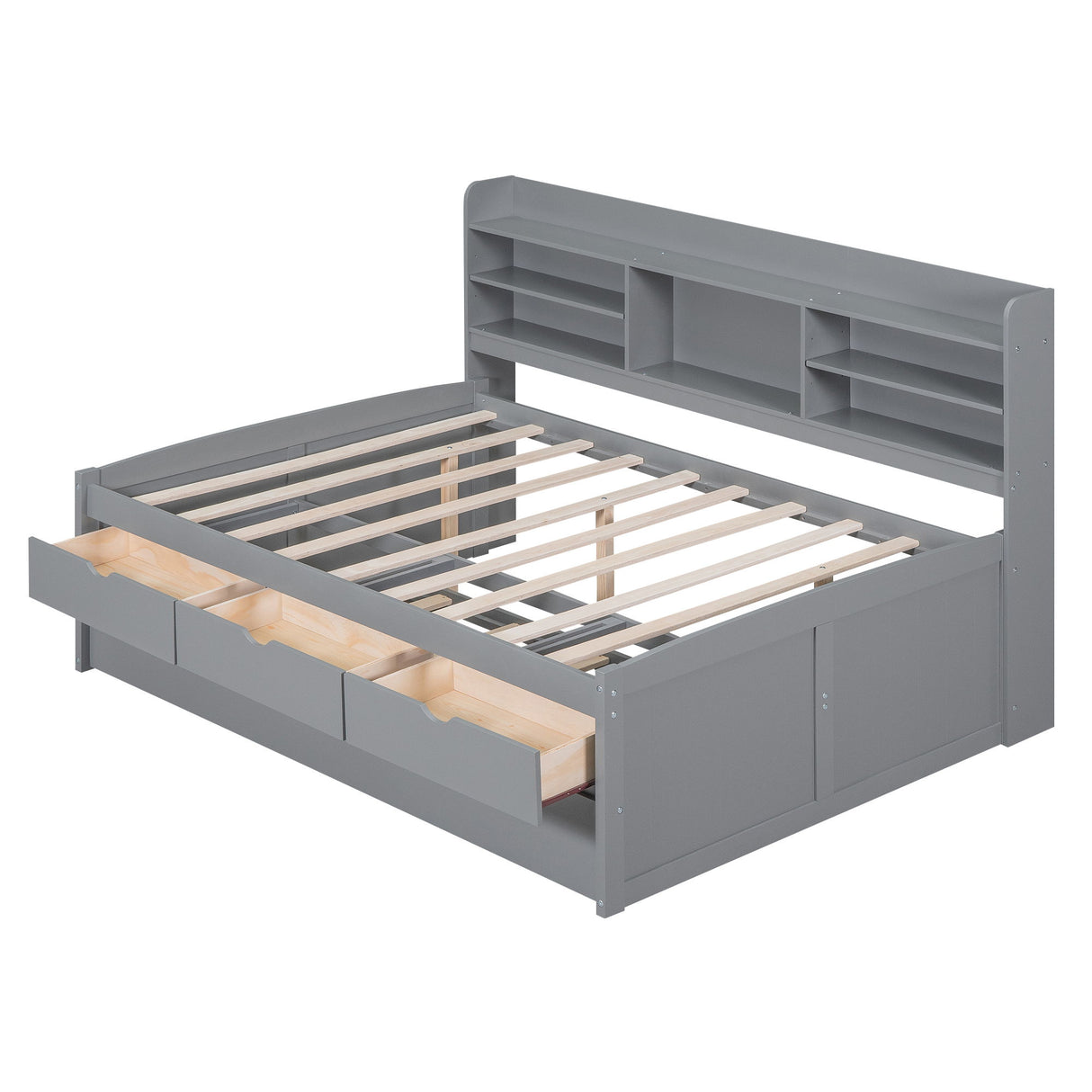 Captain Bed With Built In Bookshelves, 3 Storage Drawers, And Trundle