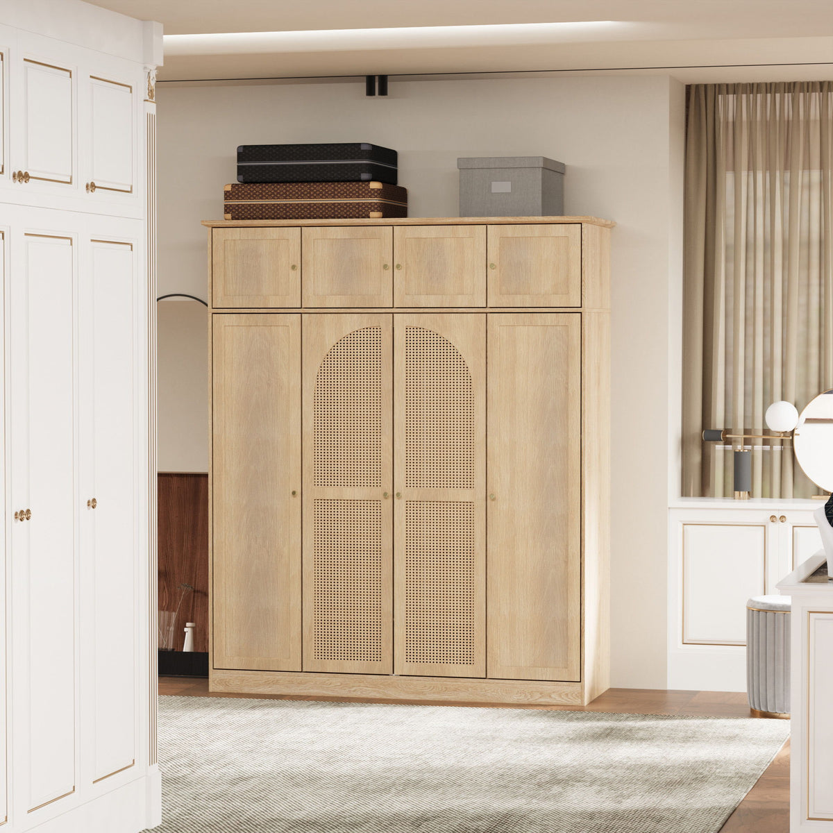 8 Door Armoire Wardrobe With Adjustable Shelves And Hanging Rod