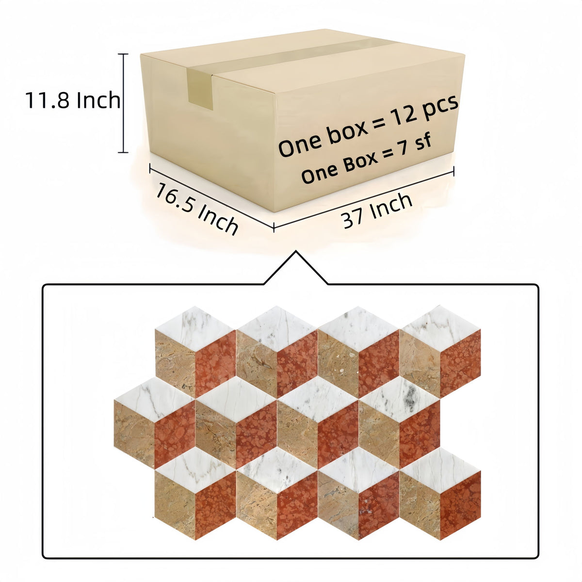 Hexagon Water Tiles For Floor And Wall (Set of 12)