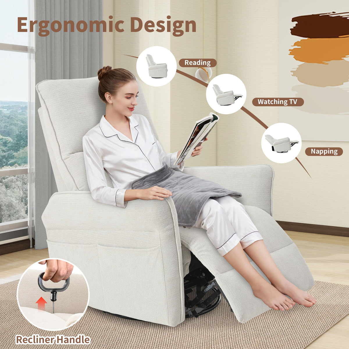 360° Swivel Rocker Recliner Chair, Swive Nursery Rocking Chair With Pull Ring, Glide Chair For Livin Room - Gray