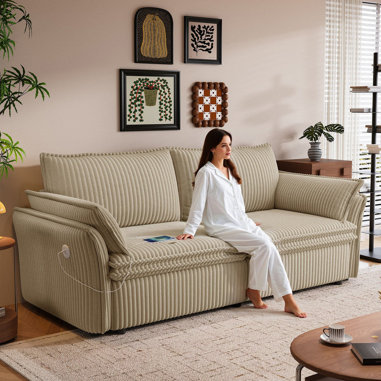 2 In 1 Convertible Sofa Bed, Multi Functional Living Room Furniture