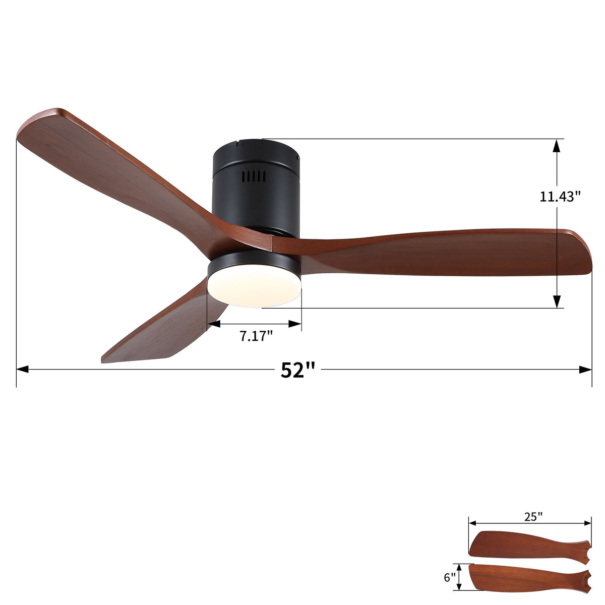 Low Profile Flush Mount Intergrated LED Ceiling Fan With Light And Silent Reversible Motor