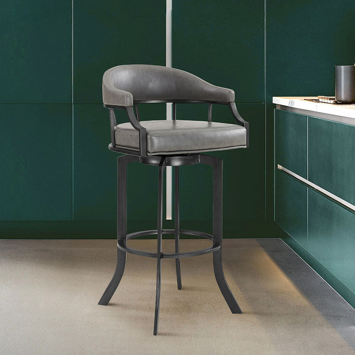 Edy - Swivel 26" Mineral Finish And Gray Faux Leather Bar Stool