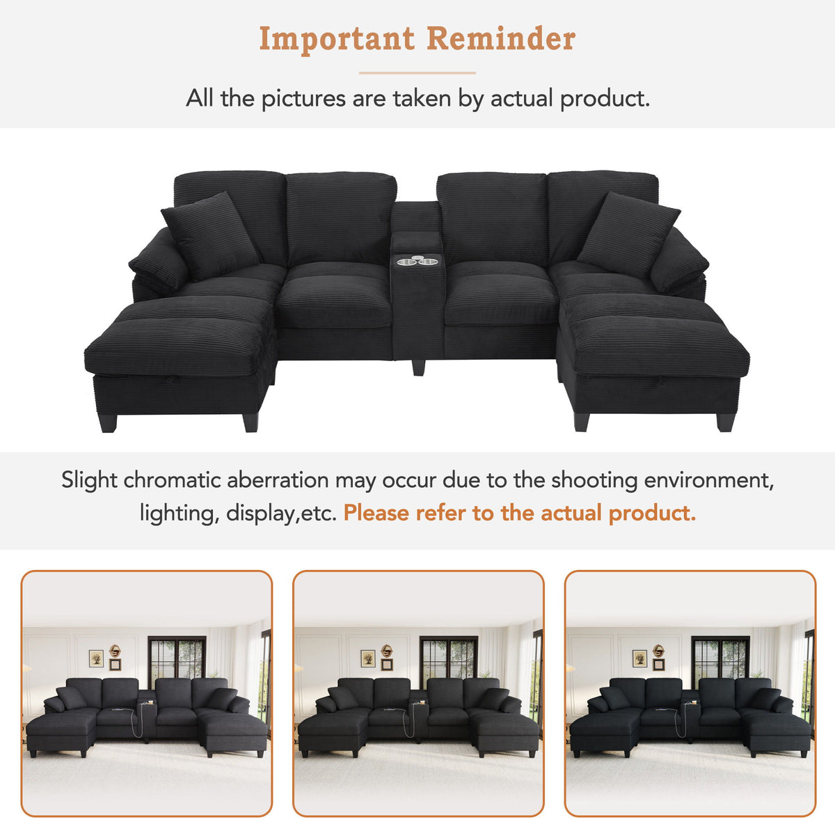Modern U - Shaped Sectional Sofa With Storage Ottomans, USB Ports, And Cup Holders