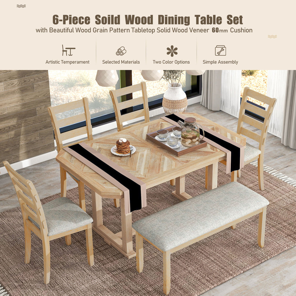 6 Piece Dining Table Set With Ergonomic Seating
