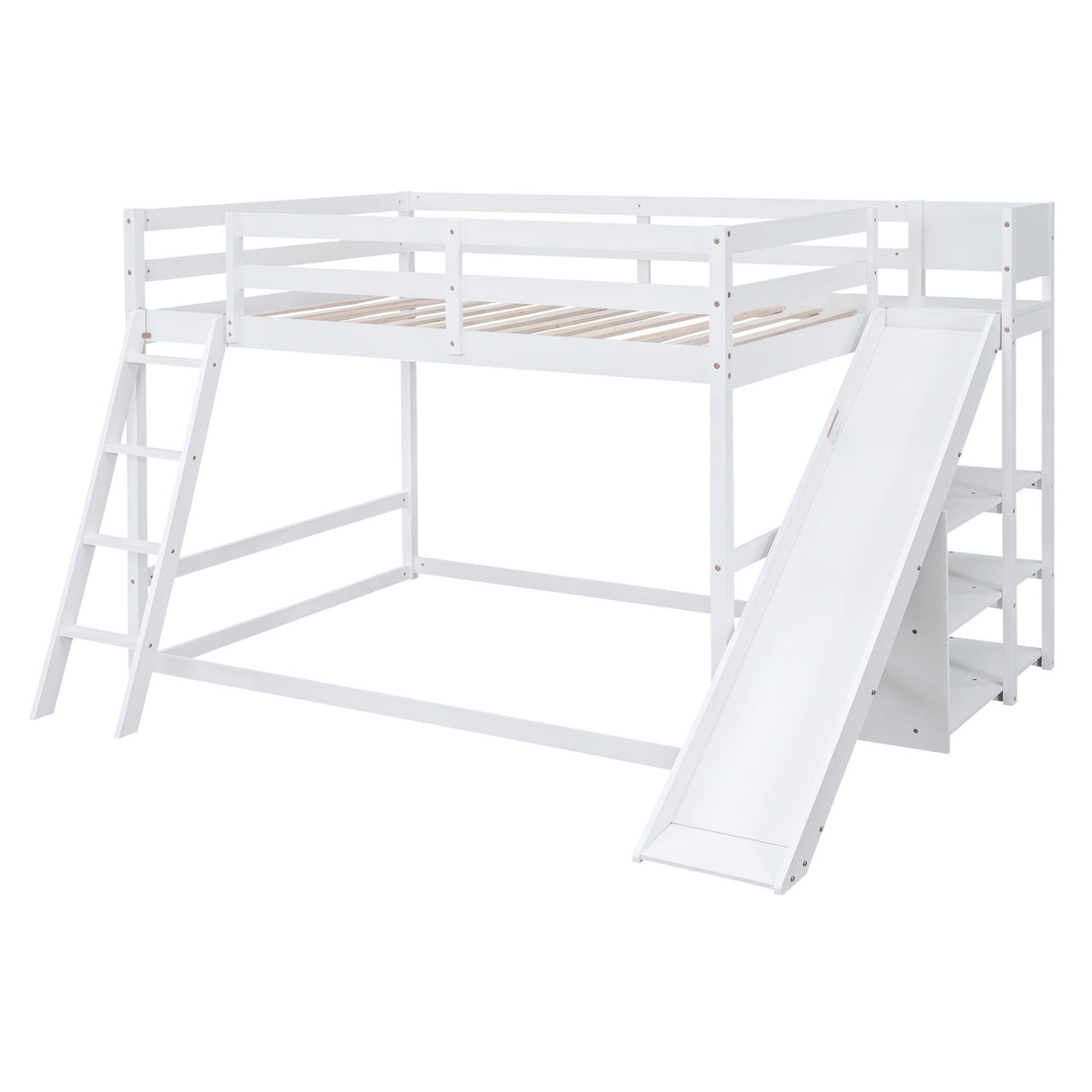 Bunk Bed With Ladder, Slide, And Shelves Pine Wood