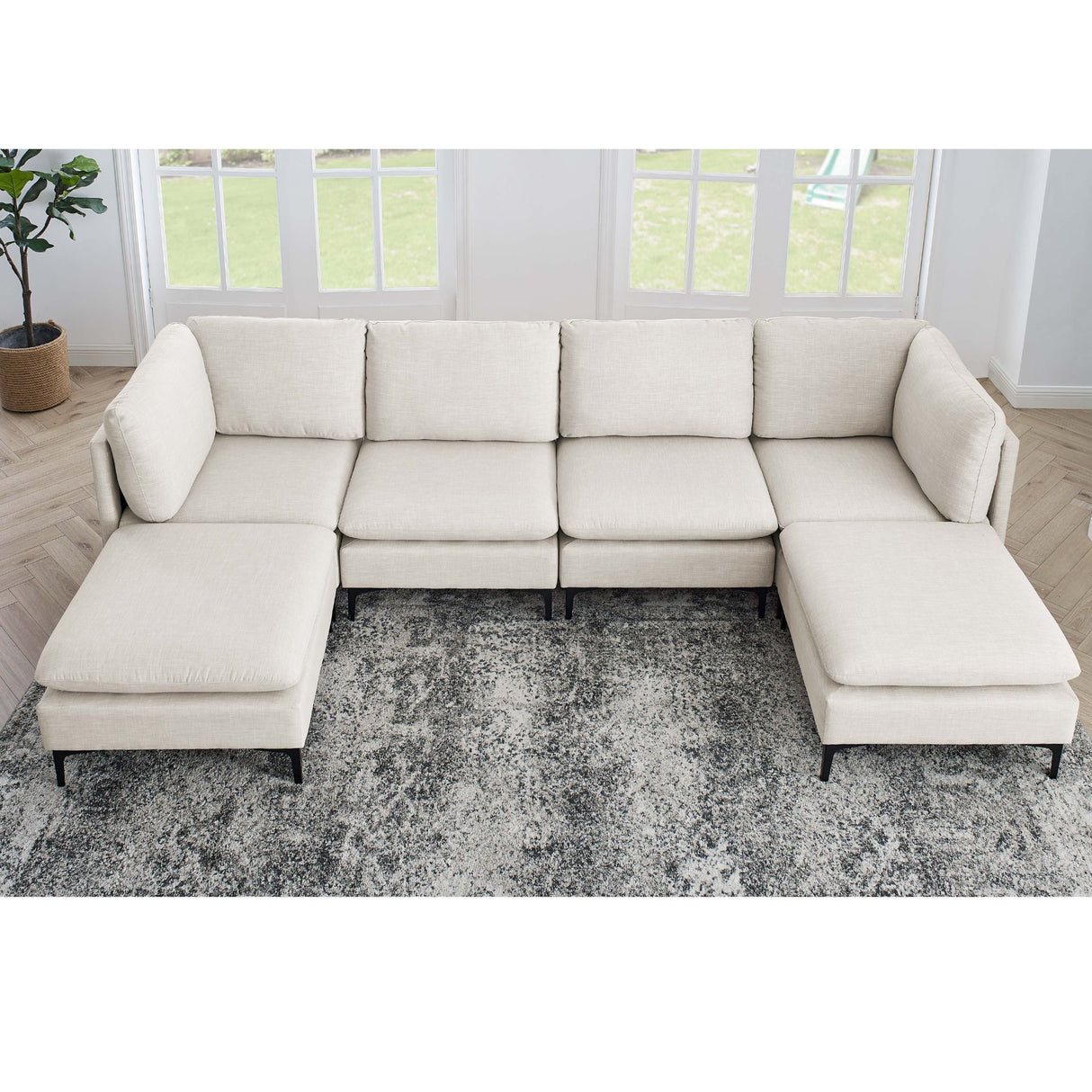 Upholstered Modular Sectional With Medium Firm Seat Cushion - Almond
