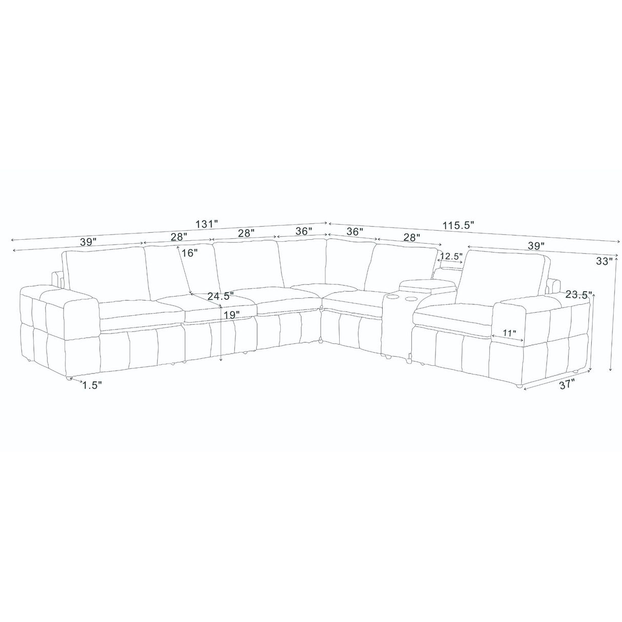 Upholstered Large Arms Sectional With Recliner Seats