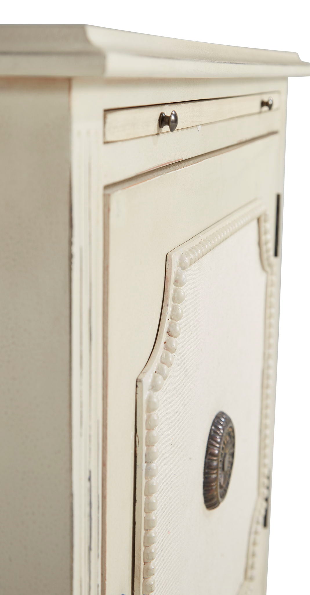 Linen & Beaded Front End Table - White