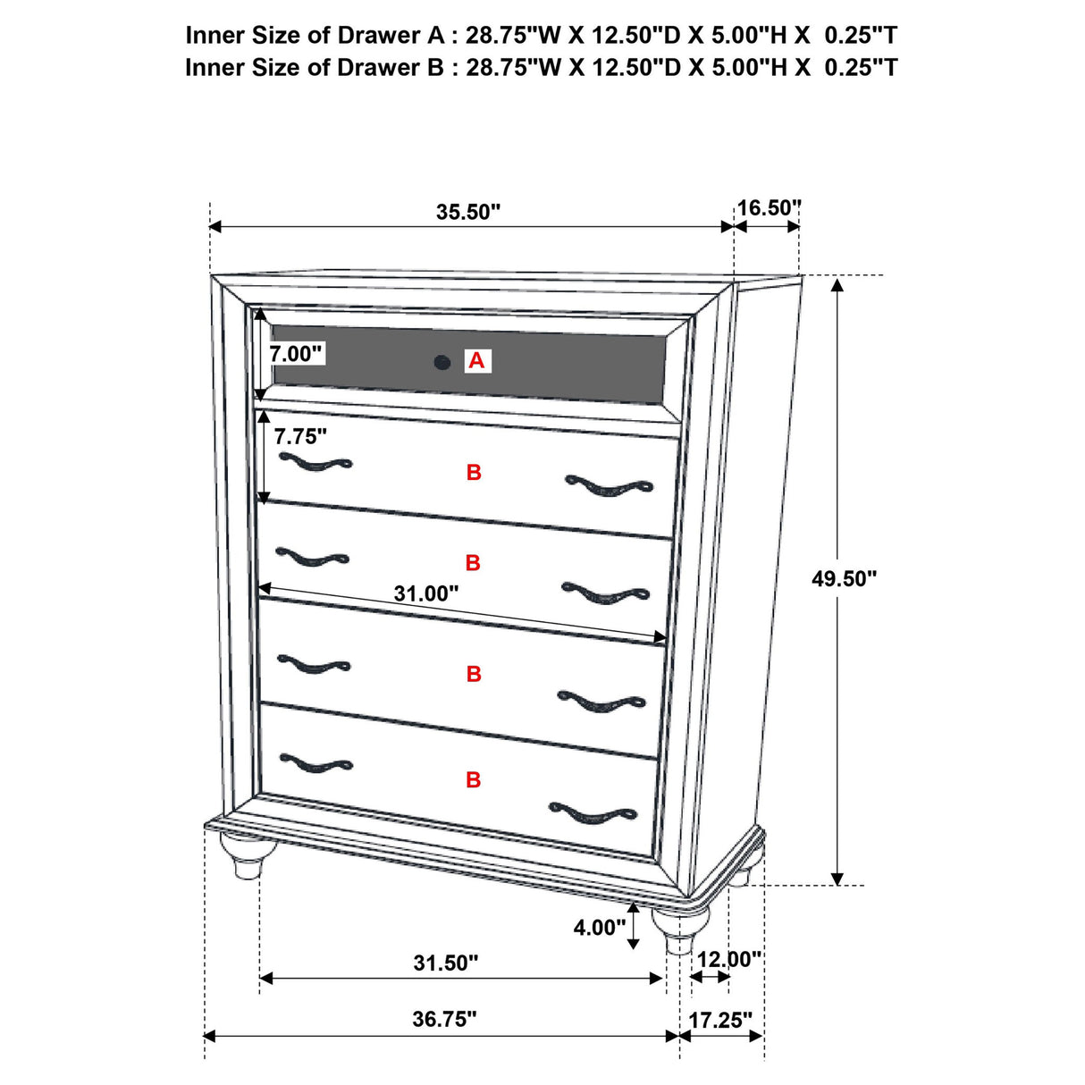 Randall - 5 Drawer Chest - White