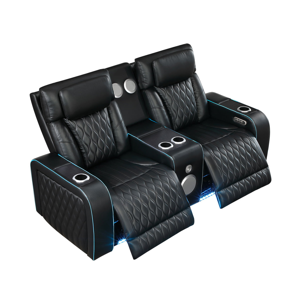Electra - Power Reclining Loveseat With Power Headrests, Console, Speakers, Massage, LED Lighting And USB Control