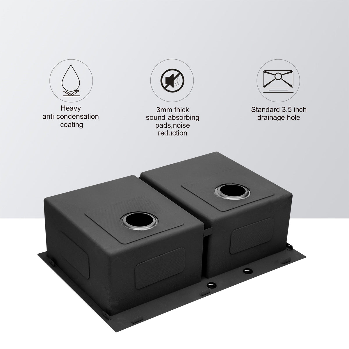 Double Bowl Drop In Kitchen Sink 33" X 22" With 16 Gauge Stainless Steel And 2 10" Deep Basins - Gunmetal Black