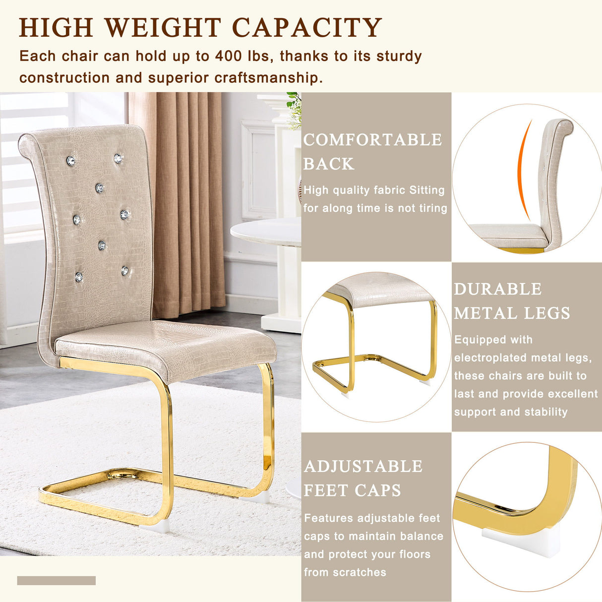 Elegant Design Alligator Skin Upholstered Dining Chairs