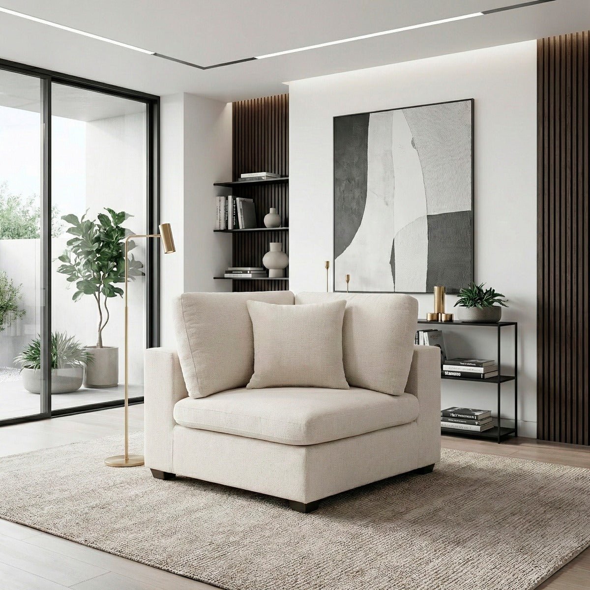 Beige Chenille Modular Corner Seat - 🟢 Corner Chairs available at Alpine Outlets in Denver