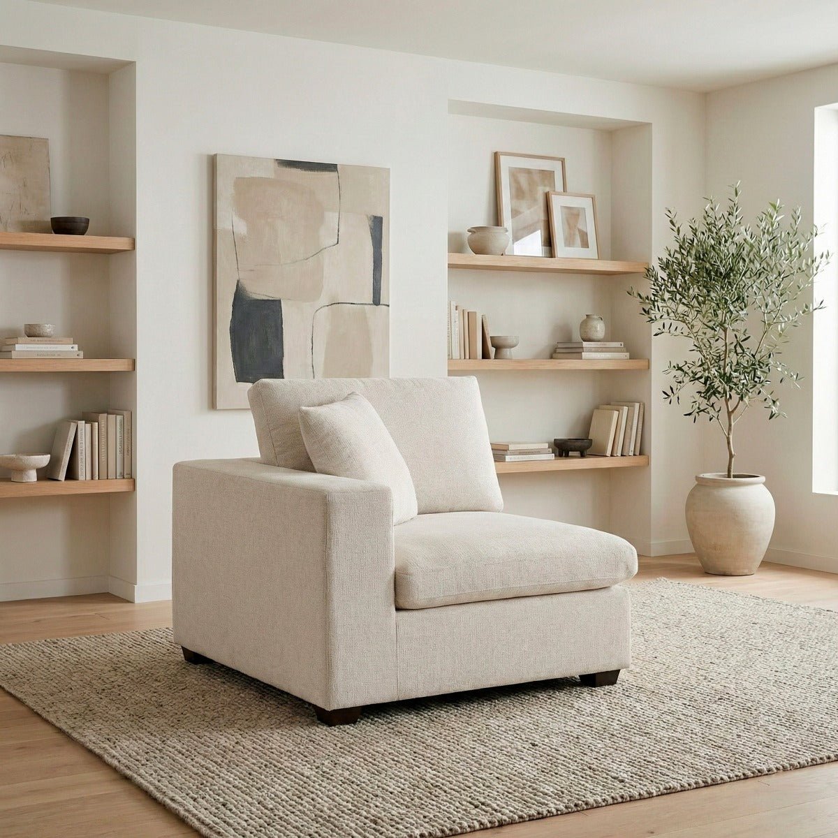 Beige Chenille Reversible One - Arm Modular Chair - π’ Arm Chairs available at Alpine Outlets in Denver