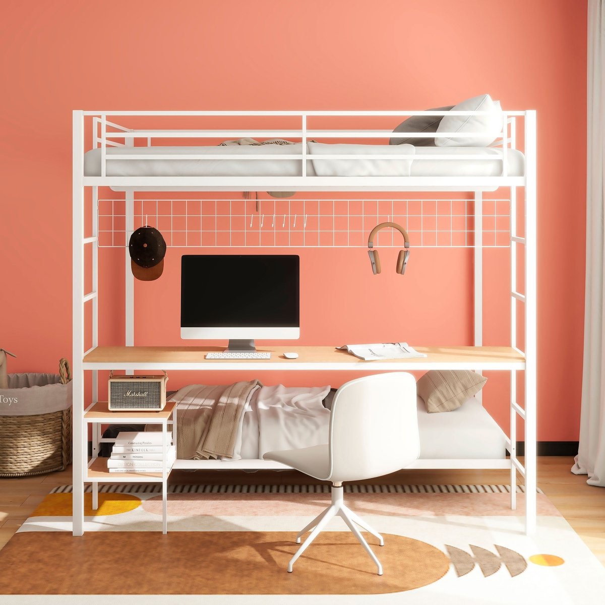 Bettoni Metal Full Over Twin Workstation Bunk Bed, Matte White - Bunk & Loft Beds available at Alpine Outlets in Denver