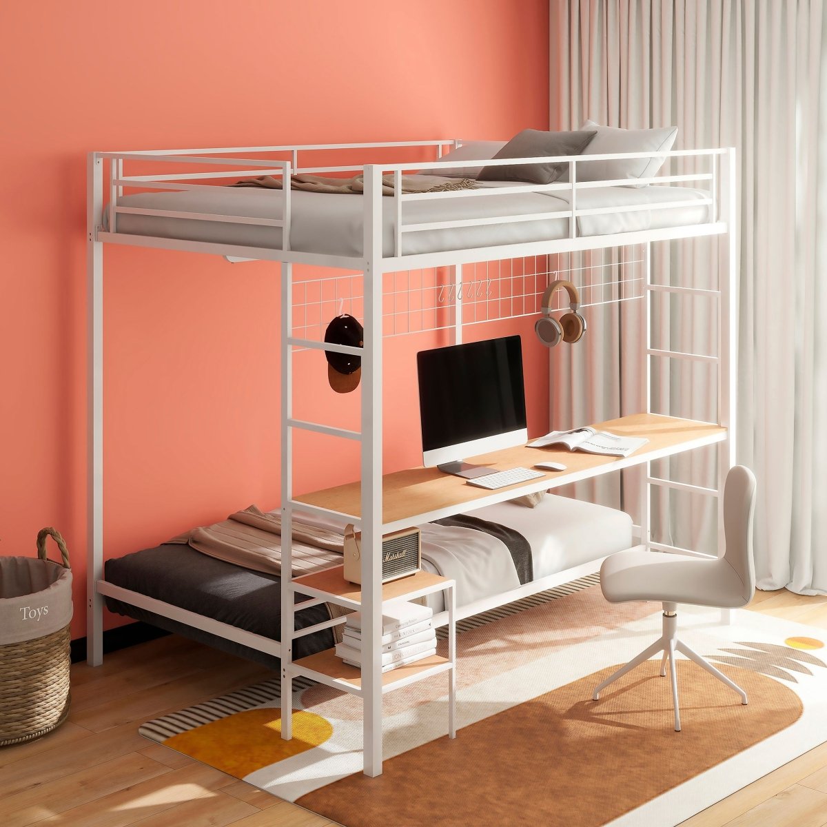 Bettoni Metal Full Over Twin Workstation Bunk Bed, Matte White - Bunk & Loft Beds available at Alpine Outlets in Denver