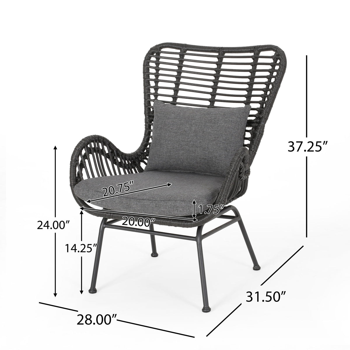 Modern Aesthetic Outdoor Rattan Accent Chair With Metal Legs