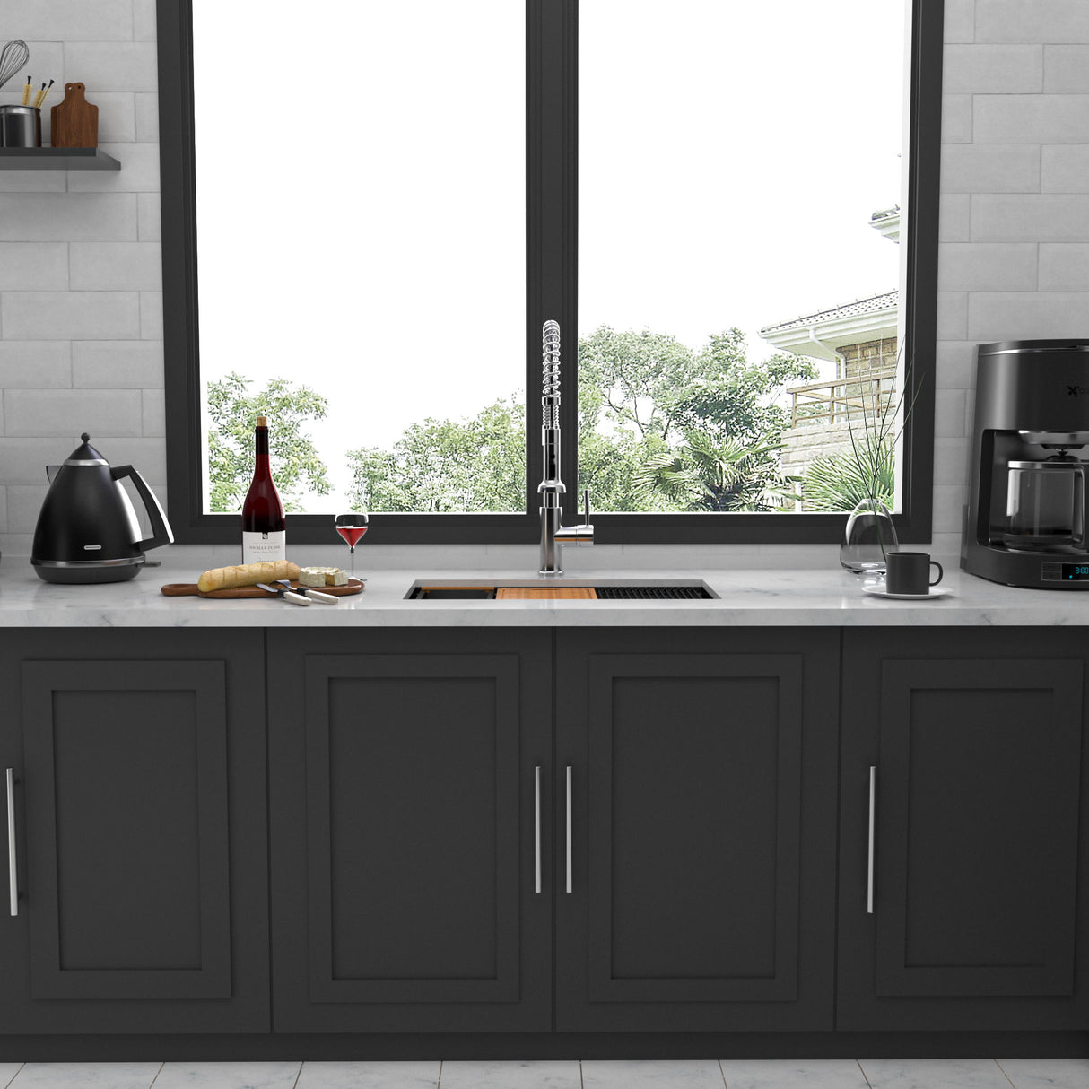 Workstation Kitchen Sink 30" X 18" X 10" Single Bowl Undermount 16 Gauge - Gunmetal Black