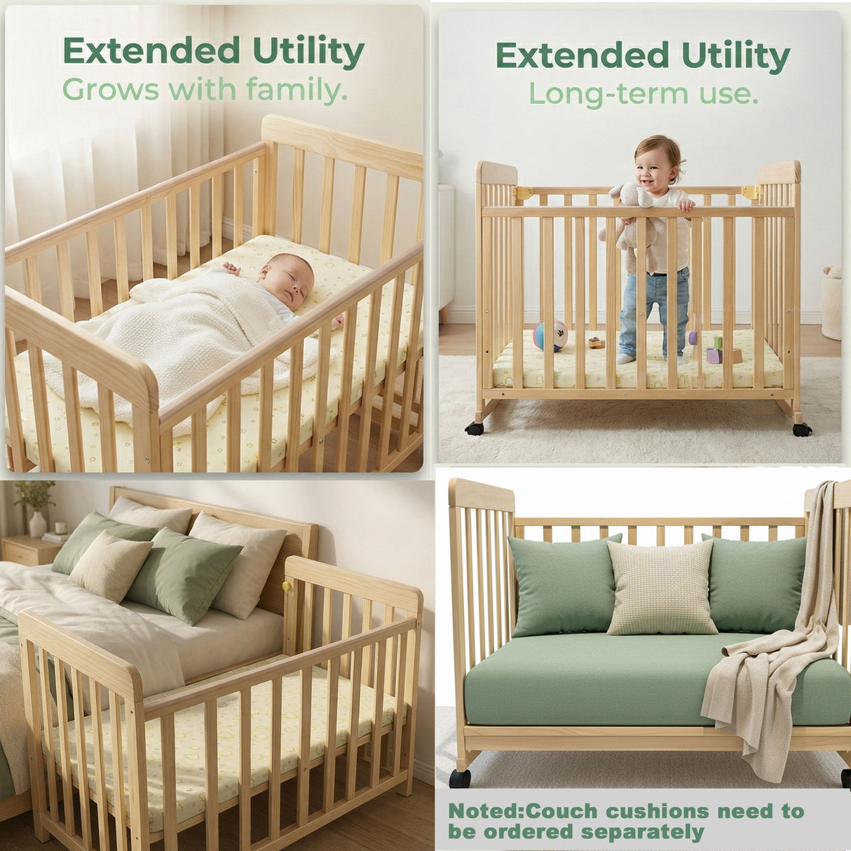 Portable Bedside Bassinet With 3 Heights, Mini Crib For Newborns - Natural Wood