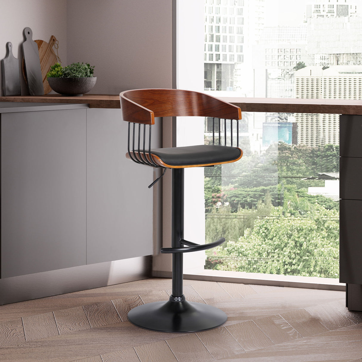 Larisa - Adjustable Walnut Bar Stool - Black / Black Metal