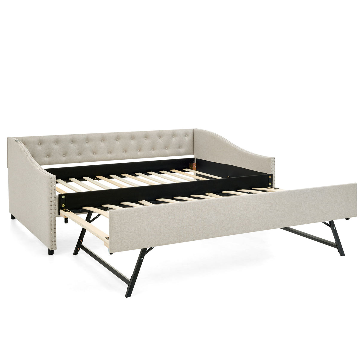 Upholstered Daybed With USB Charging & Pull Out Bed