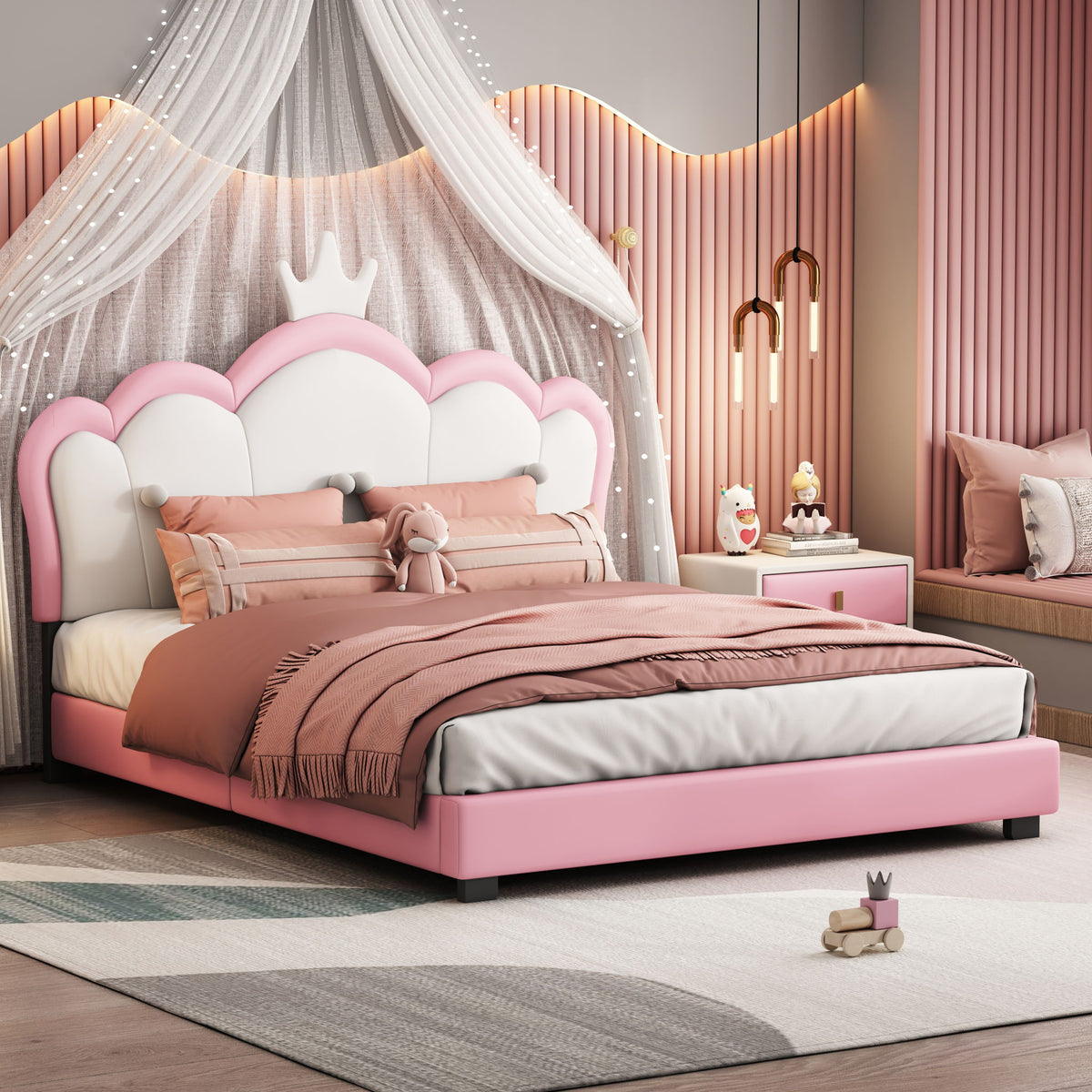 Upholstered Princess Platform Bed With Crown Headboard