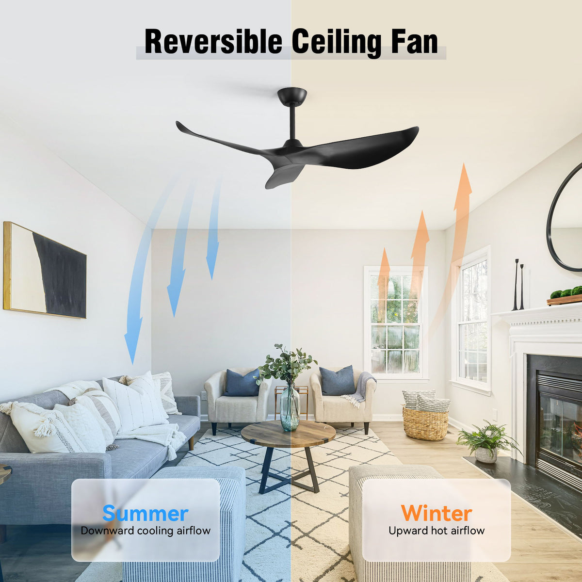 38" Ceiling Fan Without Light With DC Motor And Remote Control