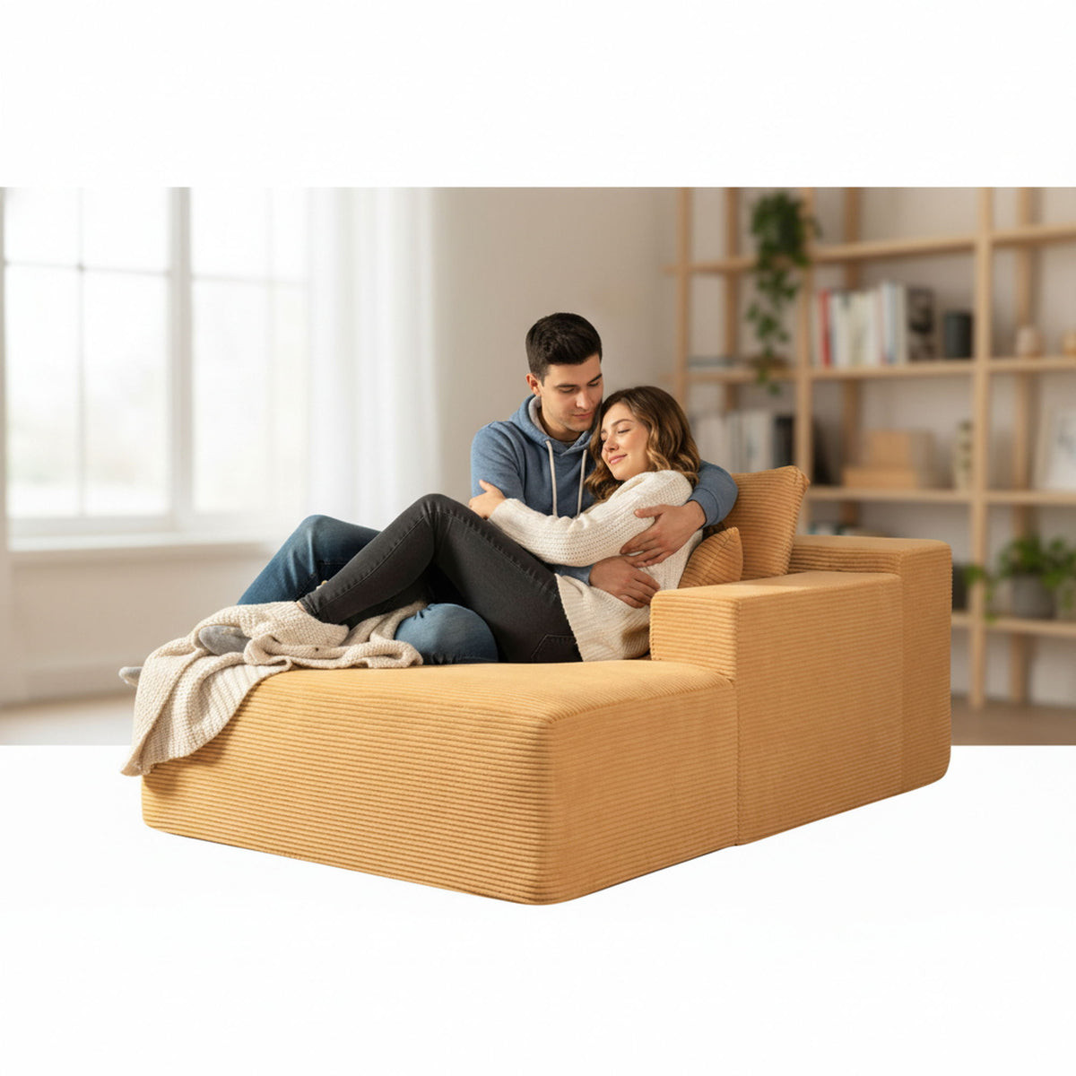 Convertible Chaise Lounge Chair With Wide Armrest & Throw Pillows