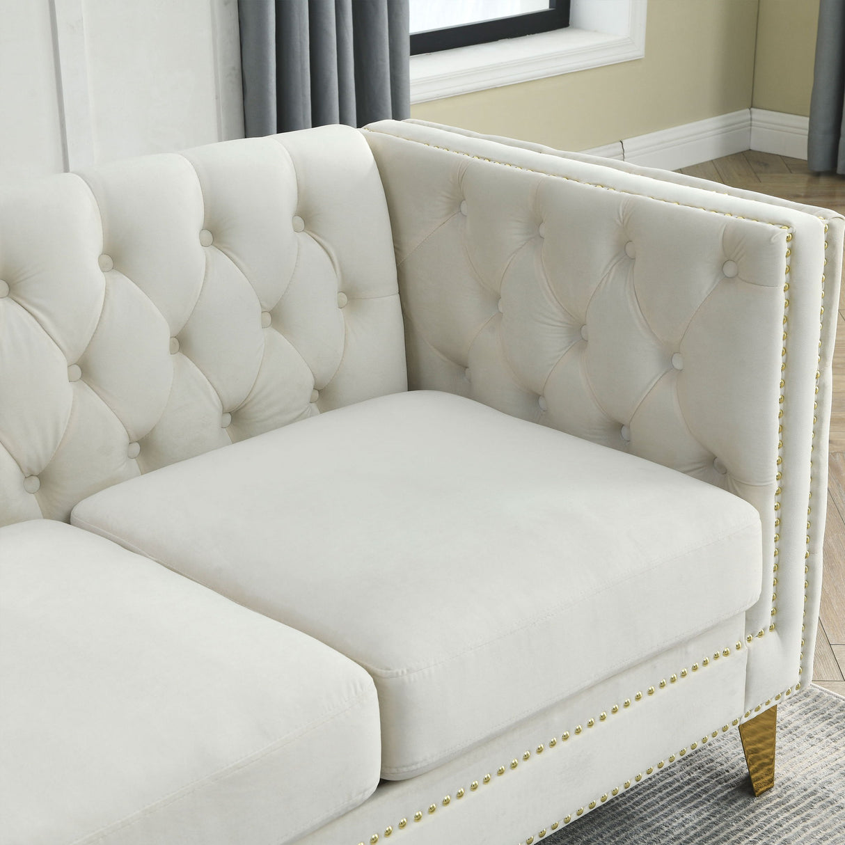 L-Shaped Corner Sofa, 5 Seater Sectional With Tufted Design