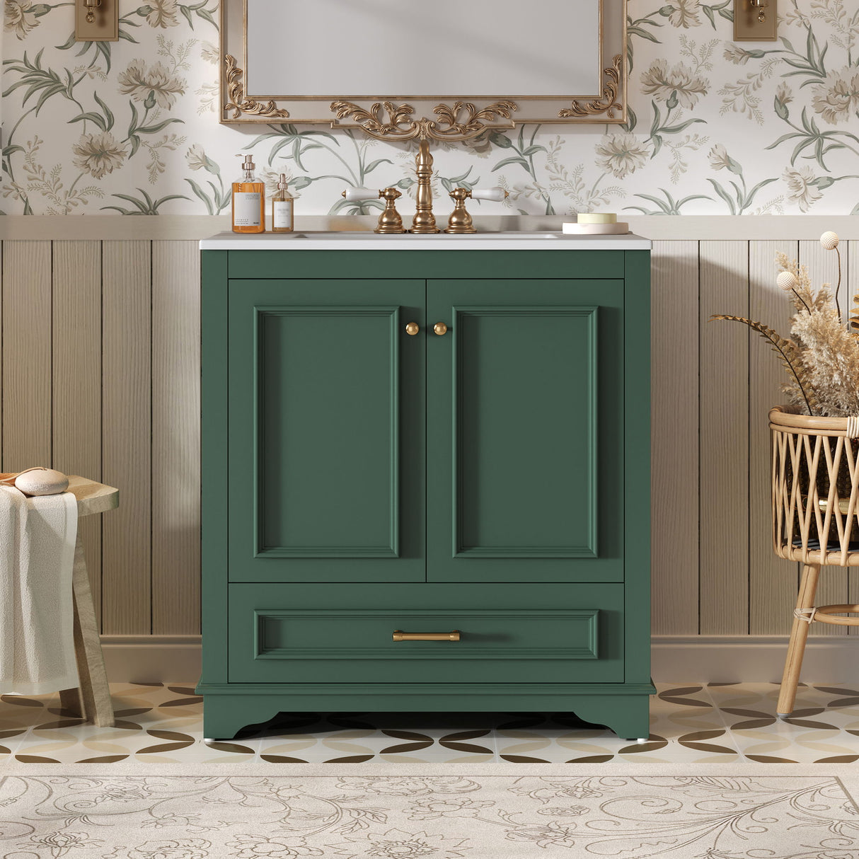 Bathroom Vanity With Sink, Cabinet & 2 Soft Closing Doors & Adjustable Shelf