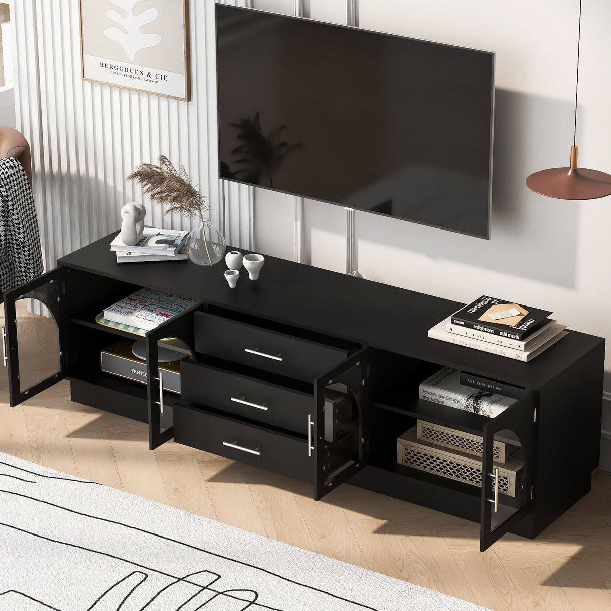 Modern Minimalist TV Stand, Entertainment Center Media Console Cabinet With Adjustable Shelves For Living Room