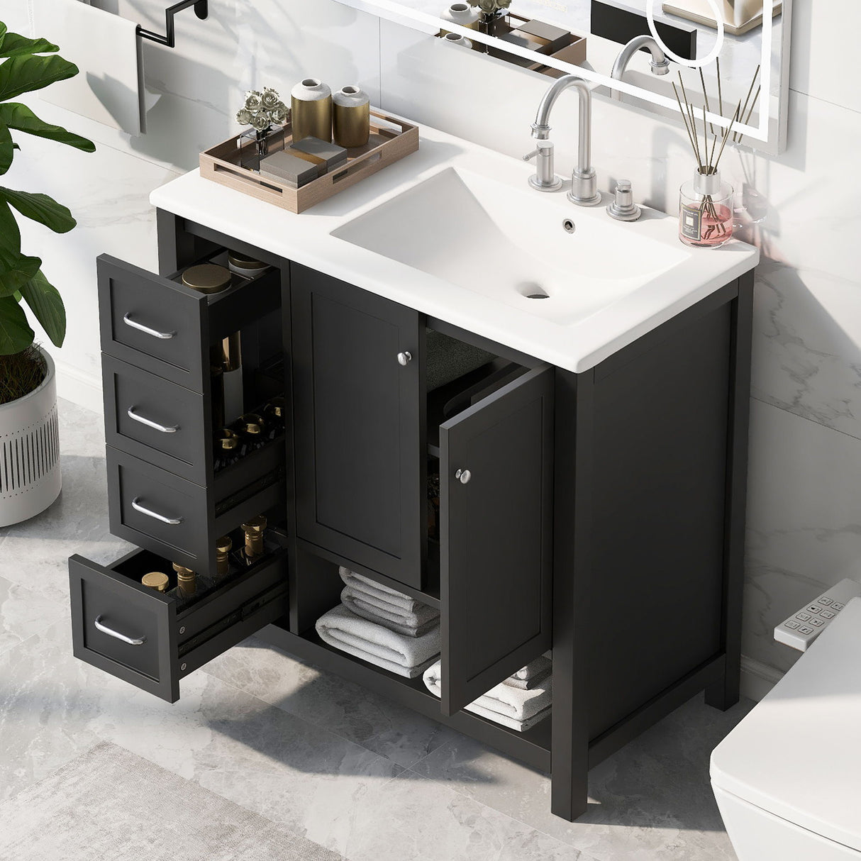 Modern Bathroom Vanity With Sink Top, 2 Doors And 2 Drawers