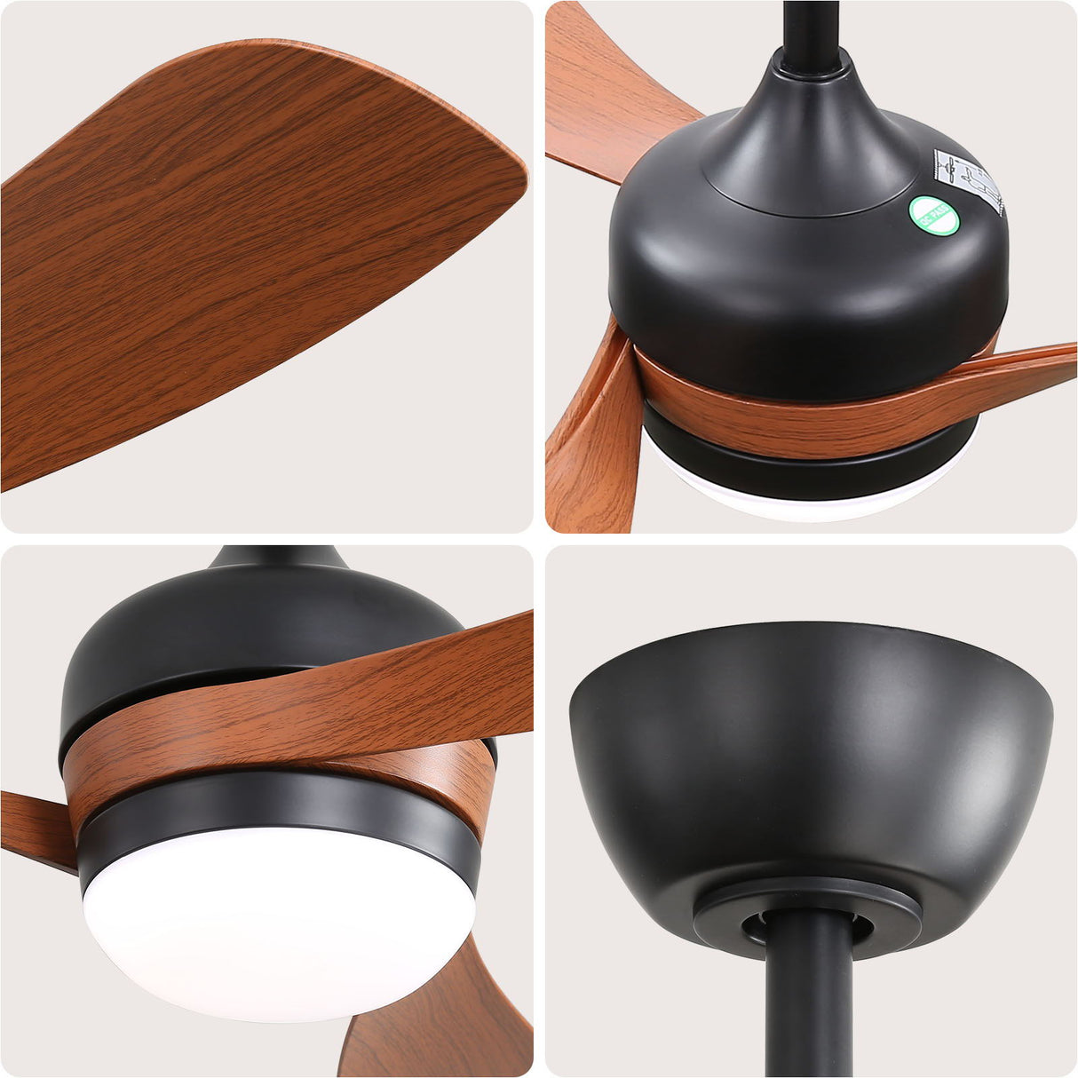 Ceiling Fan With 3 Blades, Remote Control, Reversible DC Motor, Noiseless Operation, 3 Downrods