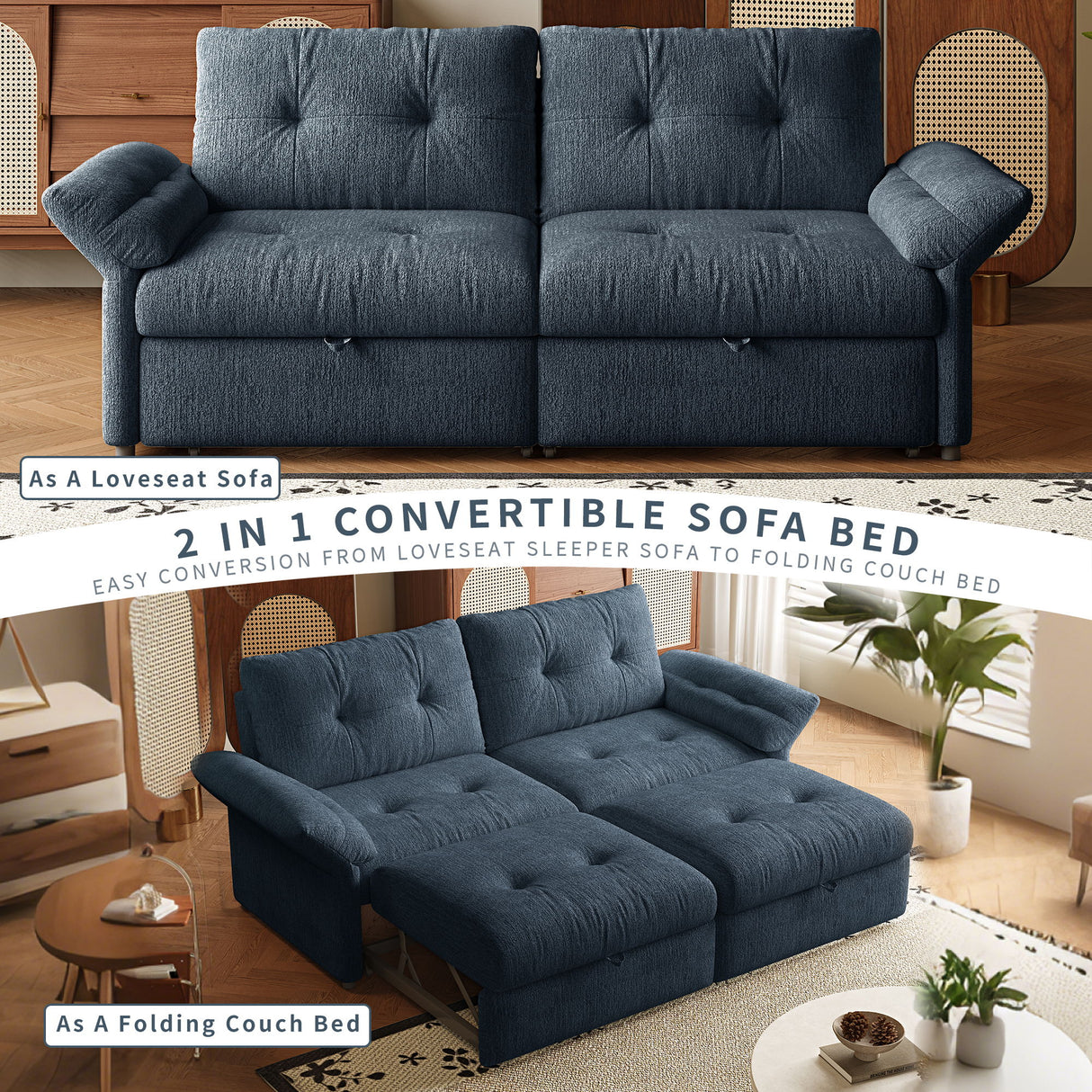 Sofa Bed, 2 In 1 Design For Living Rooms