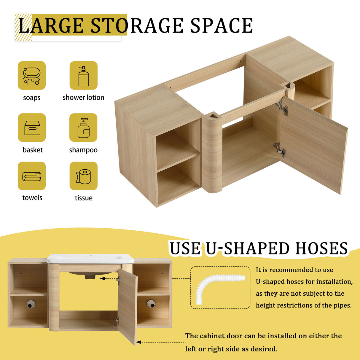 Wall Mounted Bathroom Vanity With Sink, Storage Shelves & Soft Close Door