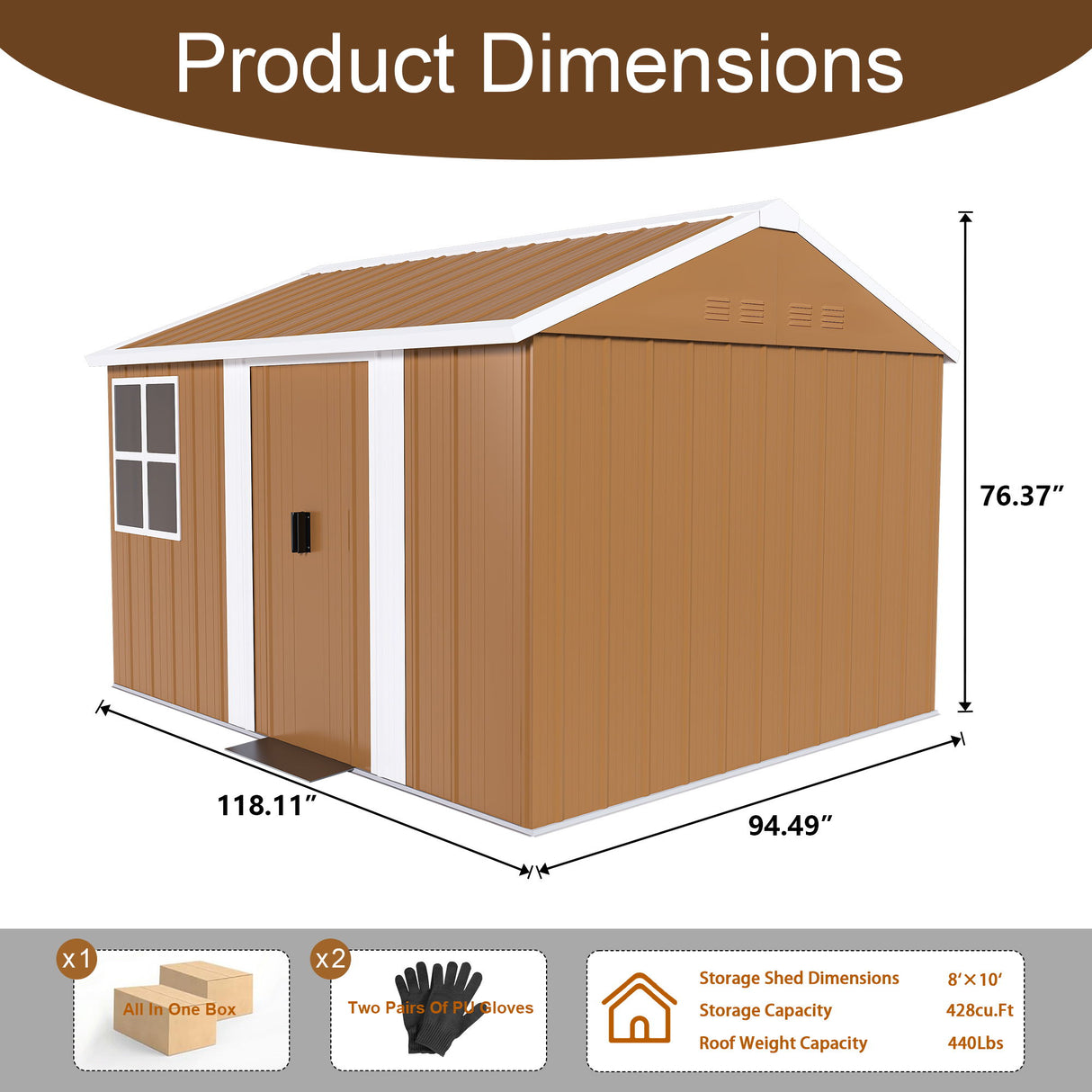 Heavy Duty Storage Shed Garden Building Weatherproof Galvanized Iron Light Brown